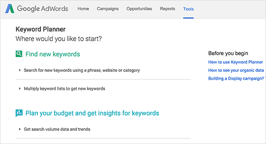Google AdWords Планировщик ключевых слов