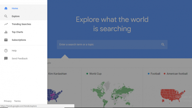 На панели инструментов Google Trends вы найдете кнопку Исследовать
