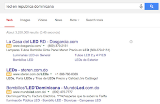 В случае компании, которую мы взяли в качестве примера (AirisLed), я заметил, что со словами, касающимися светодиодов, на доминиканском рынке уже объявлены MundoLed, Steren, Dos Garcia и Yuchip Led: